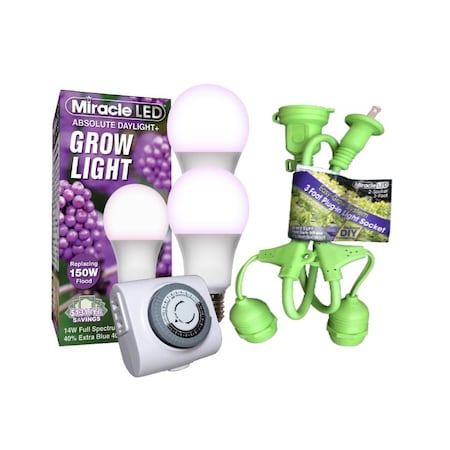 Miracle Led Red/Blue Spectrum Two Socket Absolute Daylight PLUS Light Fixture, Timer, 2PK 802993